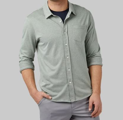 MEN'S CASUAL KNIT LONG SLEEVE BUTTON-UP