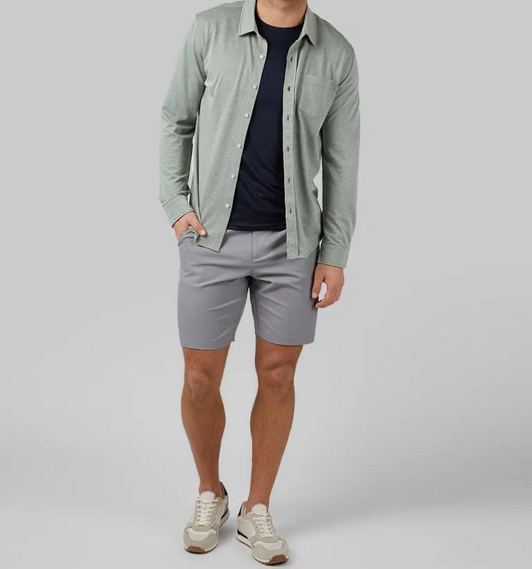 MEN'S CASUAL KNIT LONG SLEEVE BUTTON-UP