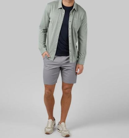MEN'S CASUAL KNIT LONG SLEEVE BUTTON-UP
