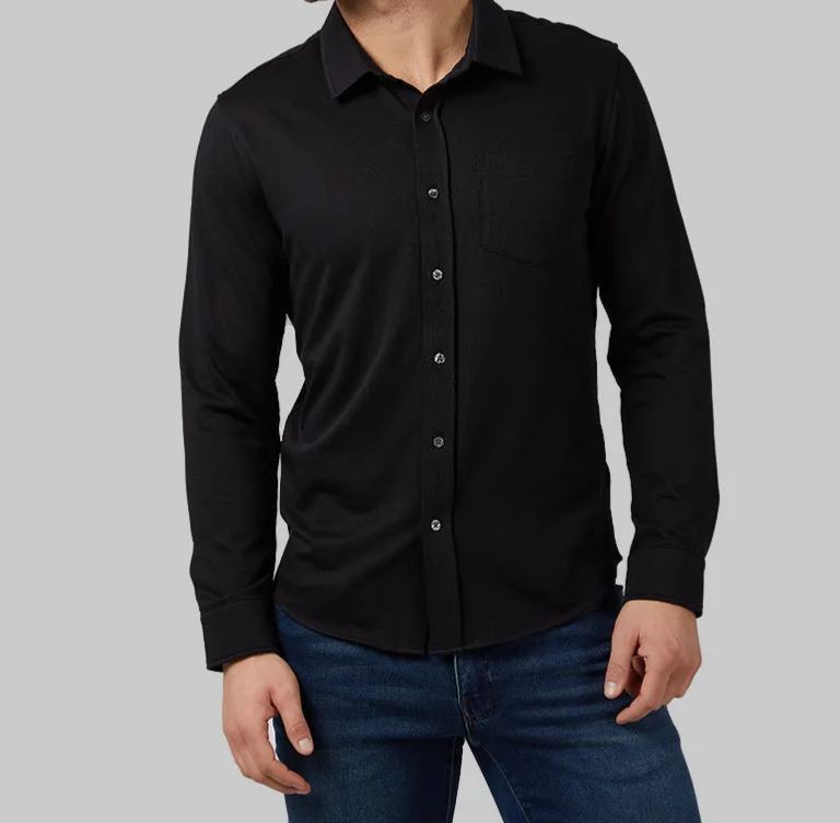 MEN'S CASUAL KNIT LONG SLEEVE BUTTON-UP