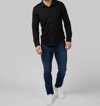 MEN'S CASUAL KNIT LONG SLEEVE BUTTON-UP