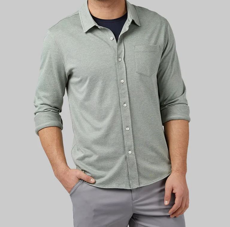 MEN'S CASUAL KNIT LONG SLEEVE BUTTON-UP