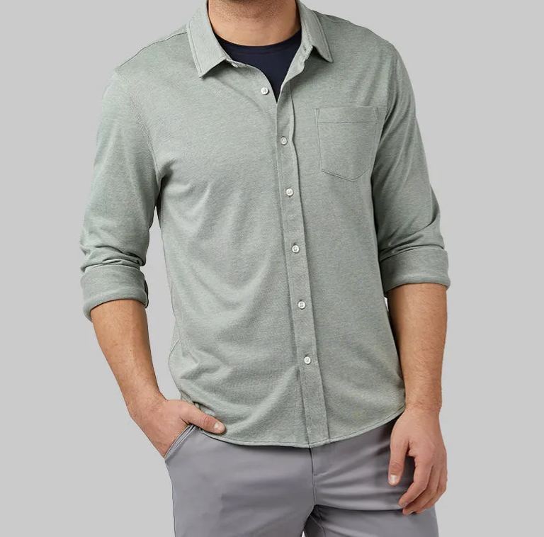 MEN'S CASUAL KNIT LONG SLEEVE BUTTON-UP