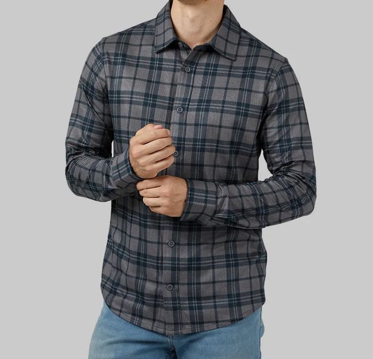 MEN'S SOFT STRETCH KNIT LONG SLEEVE BUTTON-UP