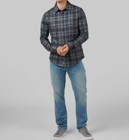 MEN'S SOFT STRETCH KNIT LONG SLEEVE BUTTON-UP