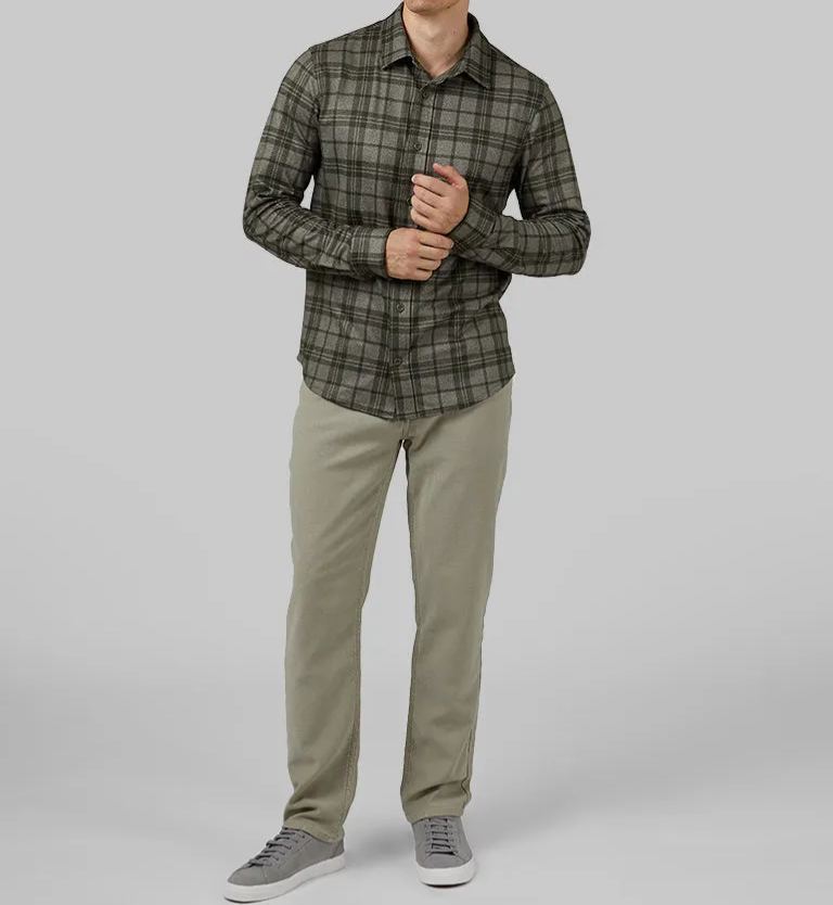 MEN'S SOFT STRETCH KNIT LONG SLEEVE BUTTON-UP