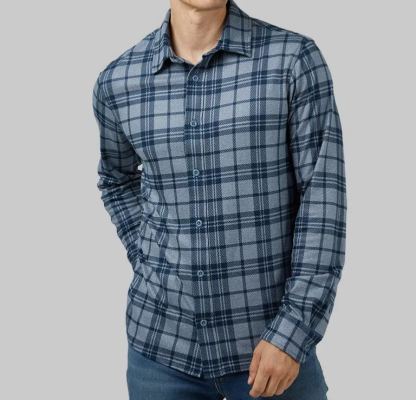 MEN'S SOFT STRETCH KNIT LONG SLEEVE BUTTON-UP