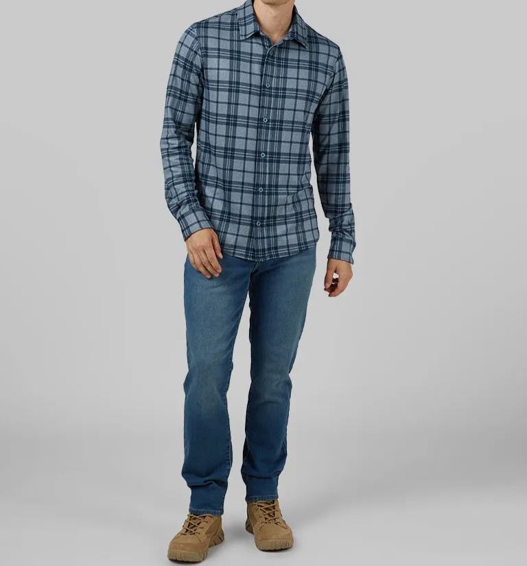 MEN'S SOFT STRETCH KNIT LONG SLEEVE BUTTON-UP