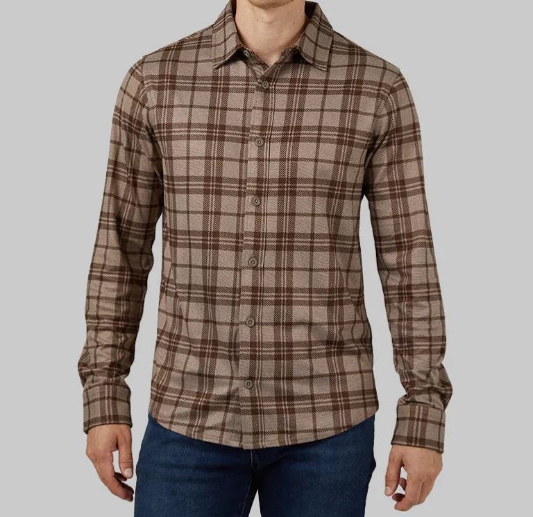 MEN'S SOFT STRETCH KNIT LONG SLEEVE BUTTON-UP