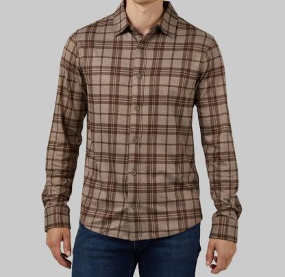 MEN'S SOFT STRETCH KNIT LONG SLEEVE BUTTON-UP
