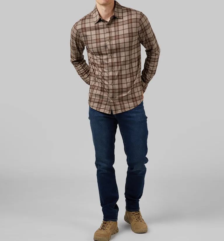 MEN'S SOFT STRETCH KNIT LONG SLEEVE BUTTON-UP