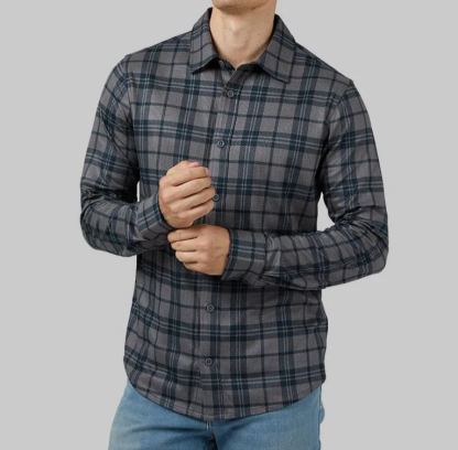 MEN'S SOFT STRETCH KNIT LONG SLEEVE BUTTON-UP