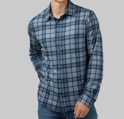 MEN'S SOFT STRETCH KNIT LONG SLEEVE BUTTON-UP