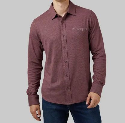 MEN'S SOFT STRETCH KNIT LONG SLEEVE BUTTON-UP