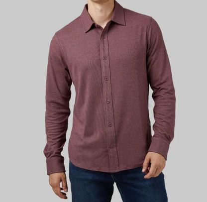 MEN'S SOFT STRETCH KNIT LONG SLEEVE BUTTON-UP