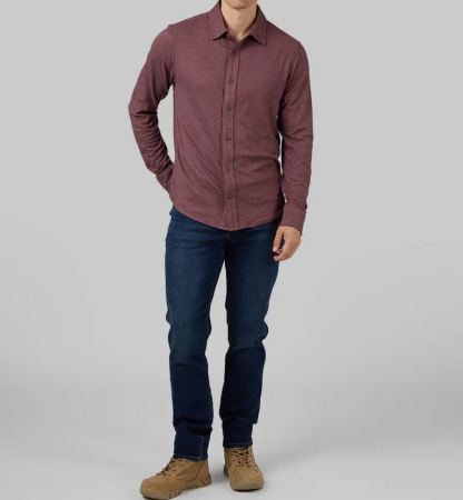 MEN'S SOFT STRETCH KNIT LONG SLEEVE BUTTON-UP