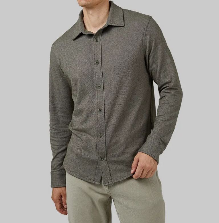 MEN'S SOFT STRETCH KNIT LONG SLEEVE BUTTON-UP