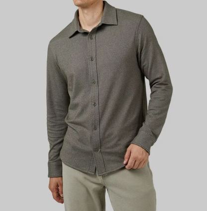 MEN'S SOFT STRETCH KNIT LONG SLEEVE BUTTON-UP