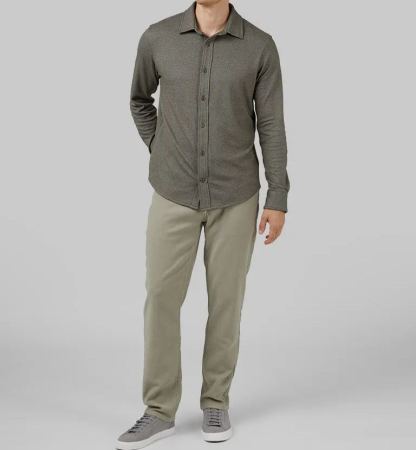 MEN'S SOFT STRETCH KNIT LONG SLEEVE BUTTON-UP