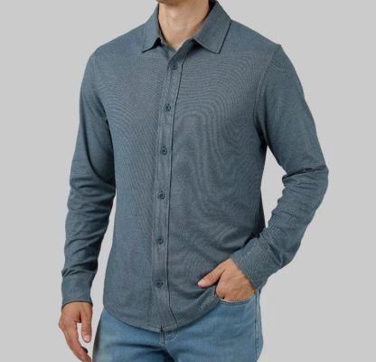 MEN'S SOFT STRETCH KNIT LONG SLEEVE BUTTON-UP