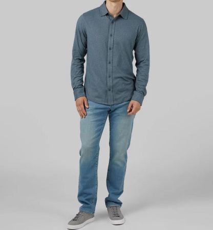 MEN'S SOFT STRETCH KNIT LONG SLEEVE BUTTON-UP