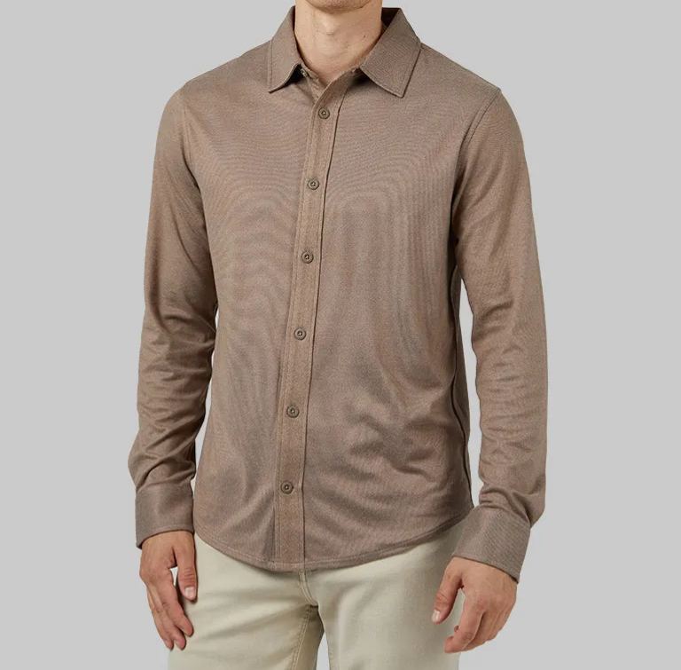 MEN'S SOFT STRETCH KNIT LONG SLEEVE BUTTON-UP