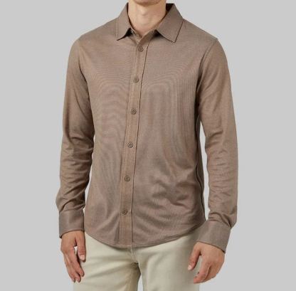 MEN'S SOFT STRETCH KNIT LONG SLEEVE BUTTON-UP