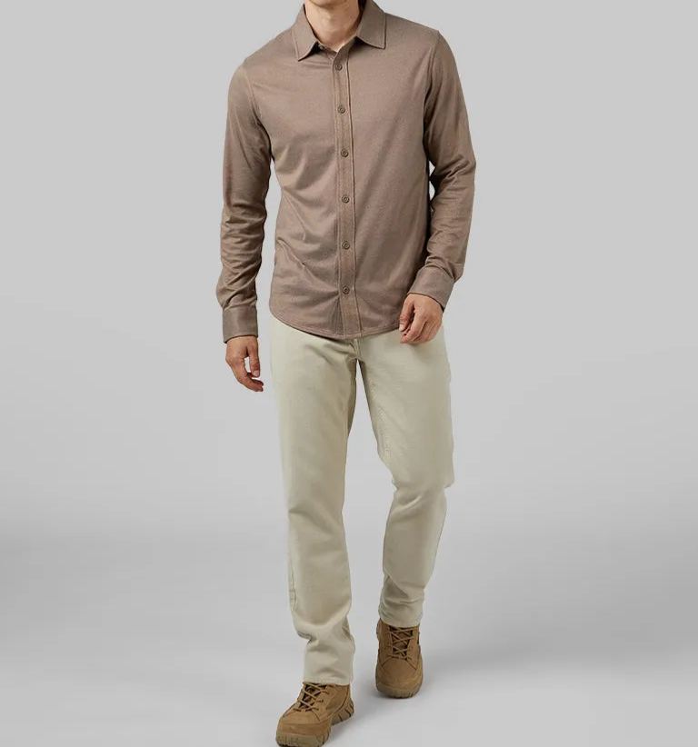 MEN'S SOFT STRETCH KNIT LONG SLEEVE BUTTON-UP