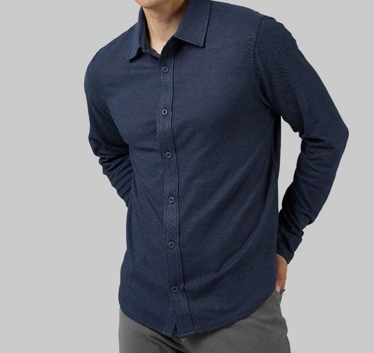 MEN'S SOFT STRETCH KNIT LONG SLEEVE BUTTON-UP
