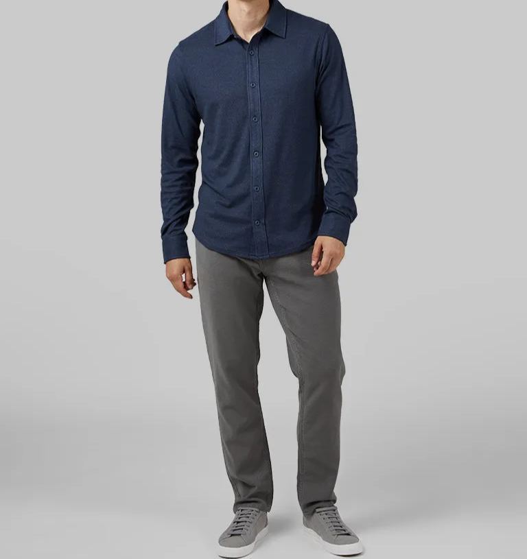 MEN'S SOFT STRETCH KNIT LONG SLEEVE BUTTON-UP