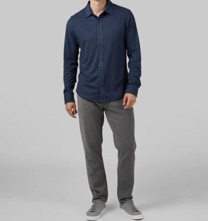 MEN'S SOFT STRETCH KNIT LONG SLEEVE BUTTON-UP