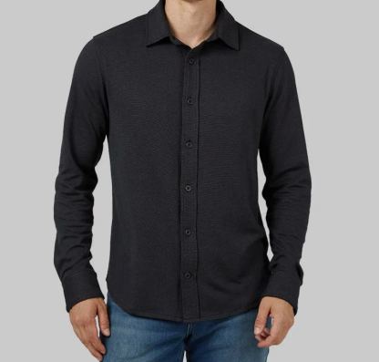 MEN'S SOFT STRETCH KNIT LONG SLEEVE BUTTON-UP