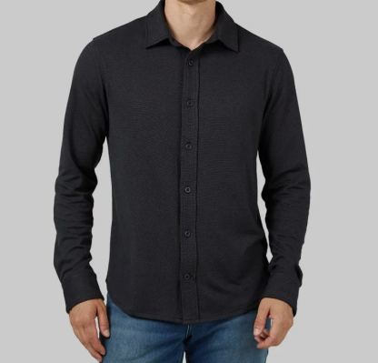 MEN'S SOFT STRETCH KNIT LONG SLEEVE BUTTON-UP