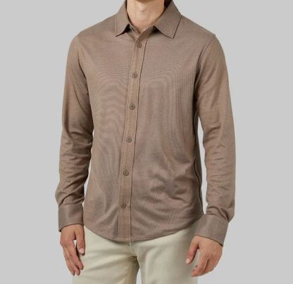 MEN'S SOFT STRETCH KNIT LONG SLEEVE BUTTON-UP