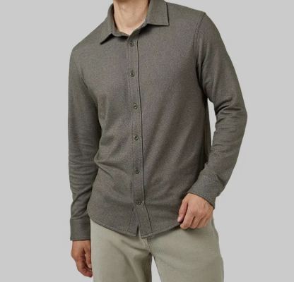 MEN'S SOFT STRETCH KNIT LONG SLEEVE BUTTON-UP