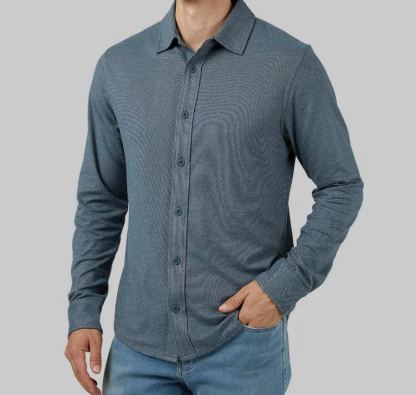 MEN'S SOFT STRETCH KNIT LONG SLEEVE BUTTON-UP