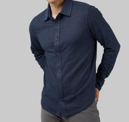 MEN'S SOFT STRETCH KNIT LONG SLEEVE BUTTON-UP