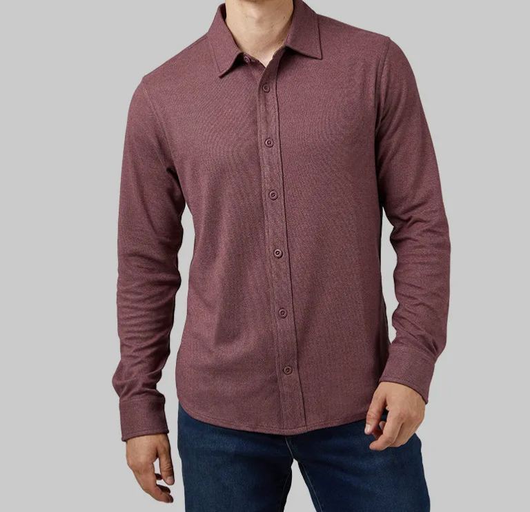 MEN'S SOFT STRETCH KNIT LONG SLEEVE BUTTON-UP