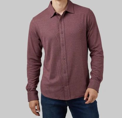 MEN'S SOFT STRETCH KNIT LONG SLEEVE BUTTON-UP