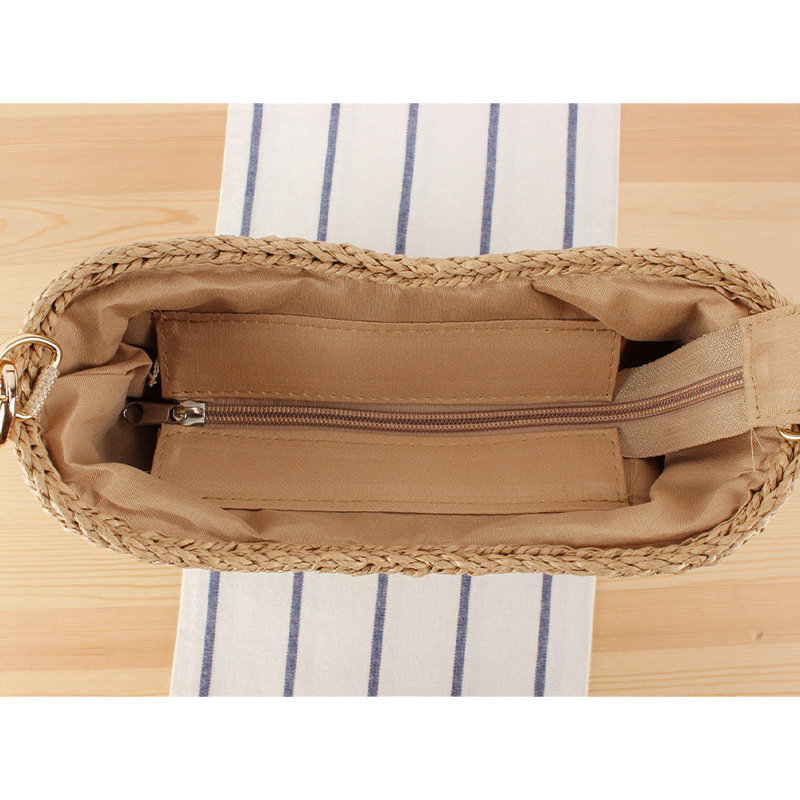Small Handmade Straw Pocketbook Bag for Women Woven Handbag Shoulder Purse with Chain