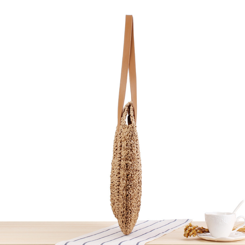 Classic Summer Straw Bag Women Round Beach Shoulder Handbag