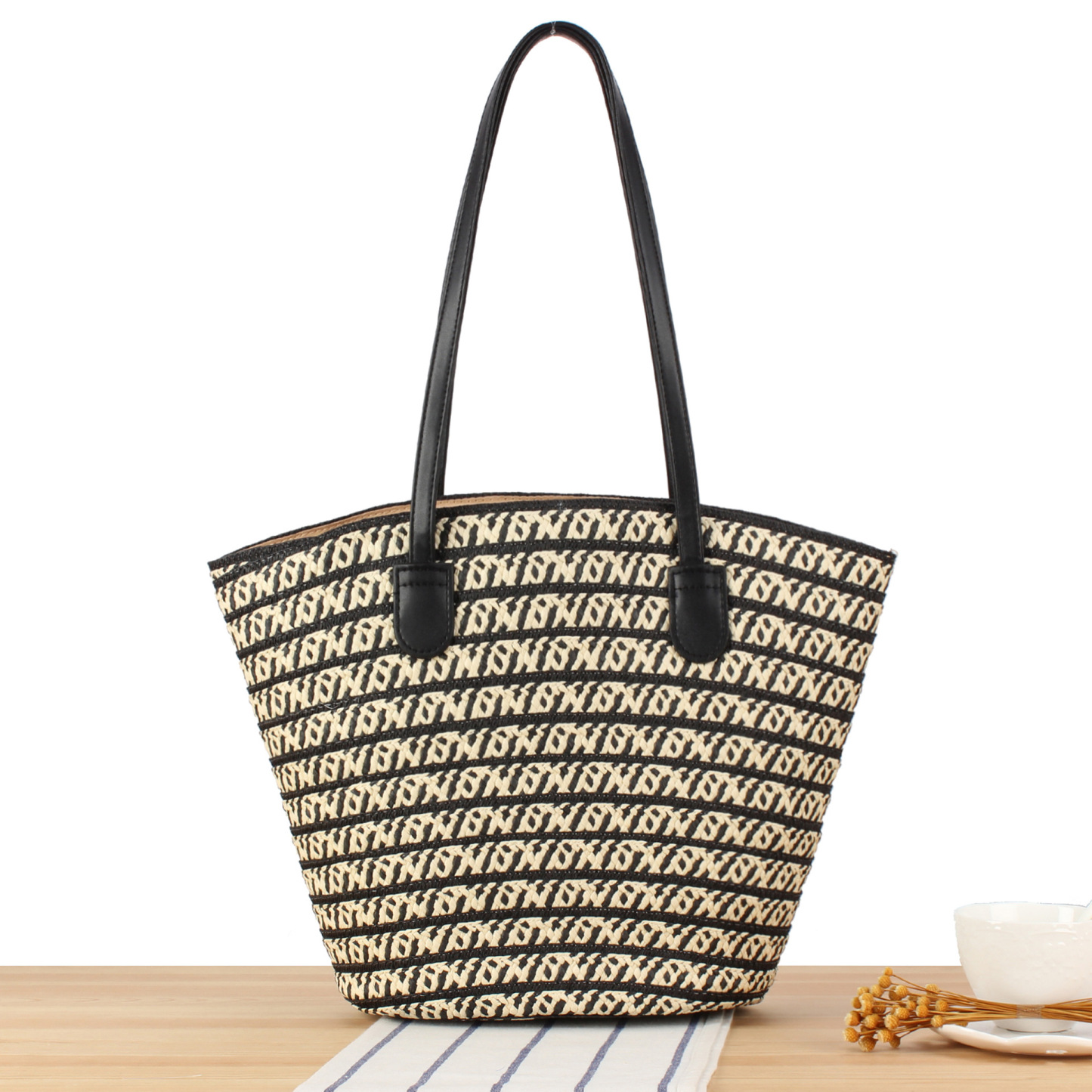 Handwoven Straw Tote Bag for Women – Summer Beach Shoulder Bag