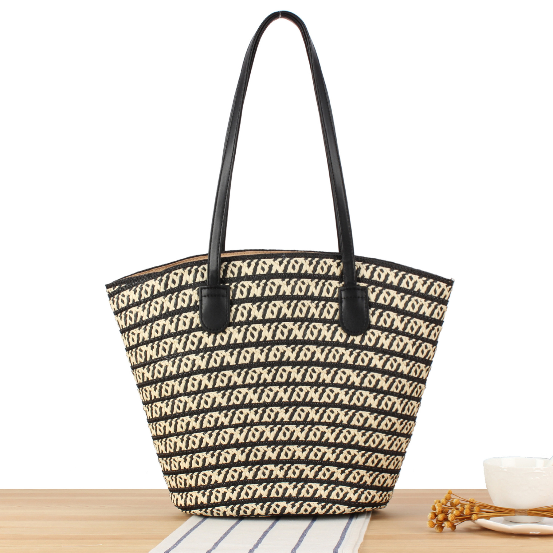 Handwoven Straw Tote Bag for Women – Summer Beach Shoulder Bag