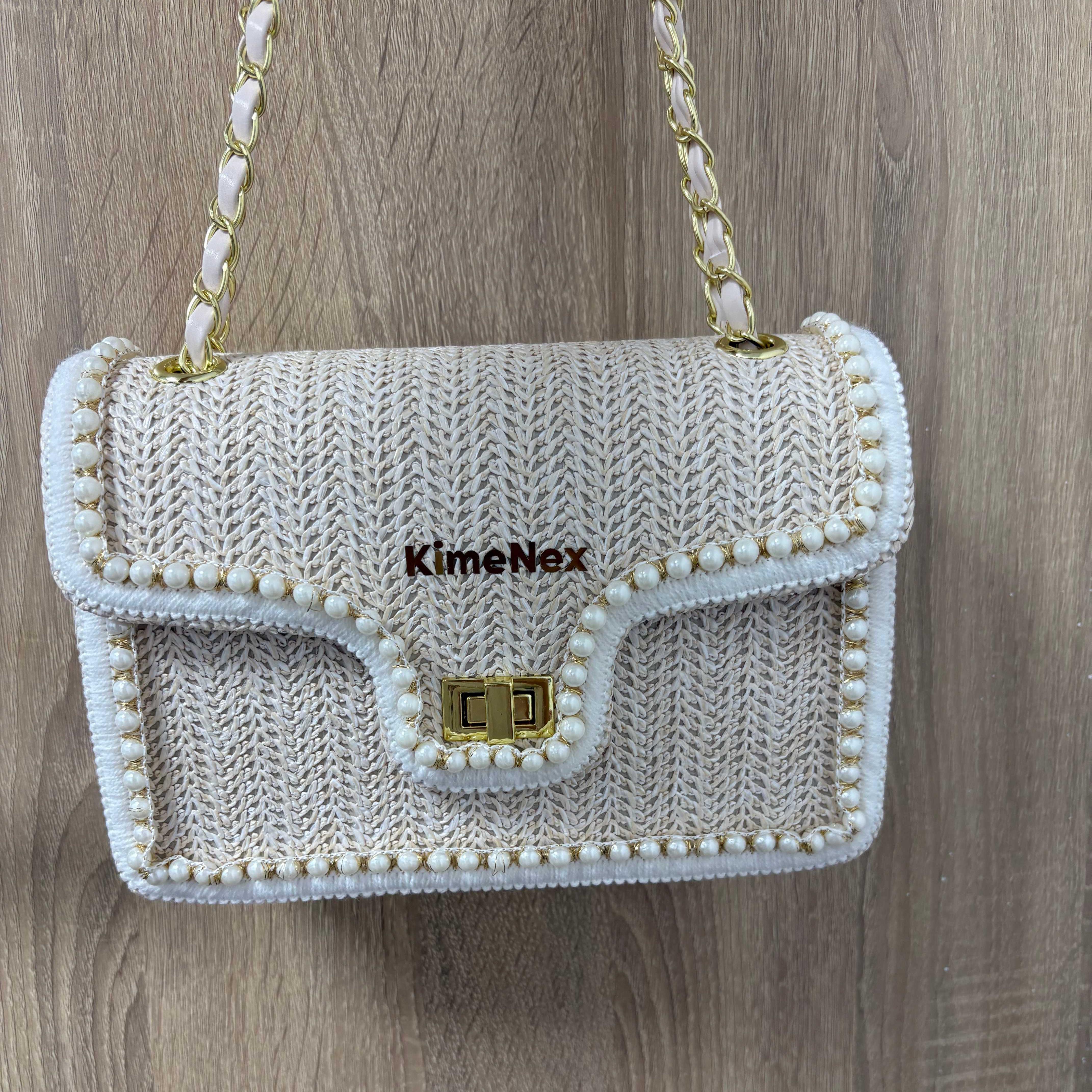 Small Women Straw Shoulder Bag Crossbody Bag Beach Purse with Pearls Decor for Vacation