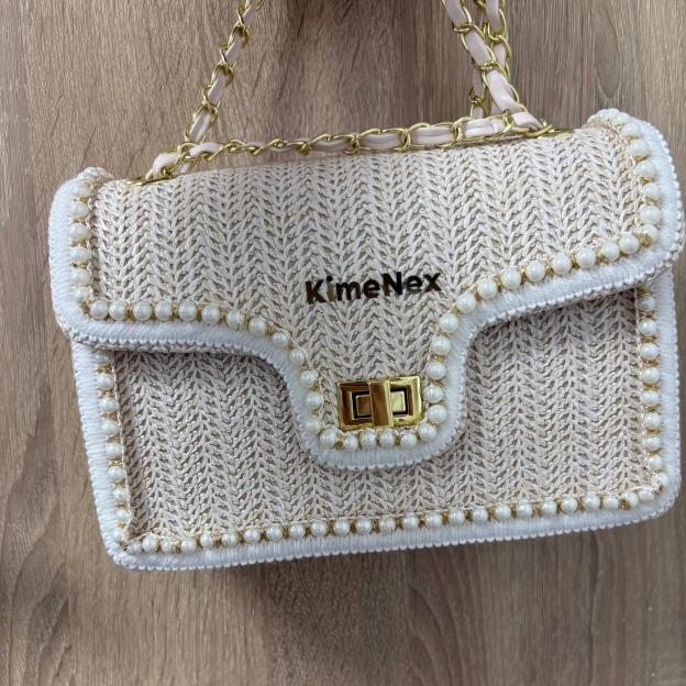 Small Women Straw Shoulder Bag Crossbody Bag Beach Purse with Pearls Decor for Vacation