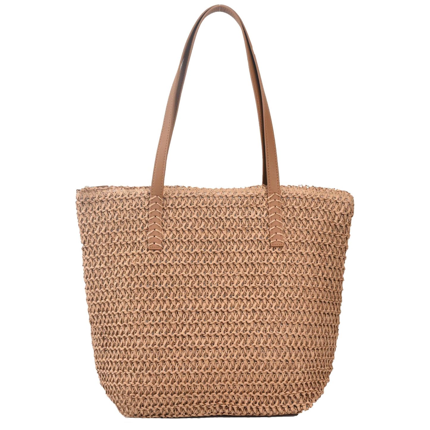 Straw Handbag Woven Tote Bag With Zipper Summer Straw Shoulder Bag