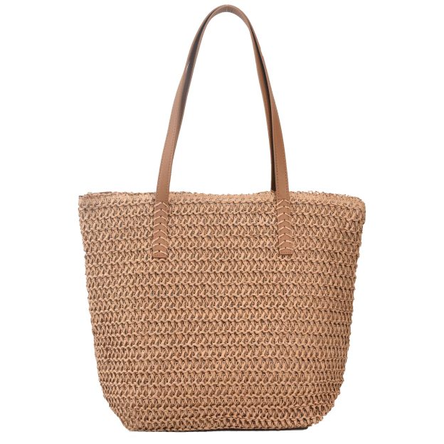 Straw Handbag Woven Tote Bag With Zipper Summer Straw Shoulder Bag
