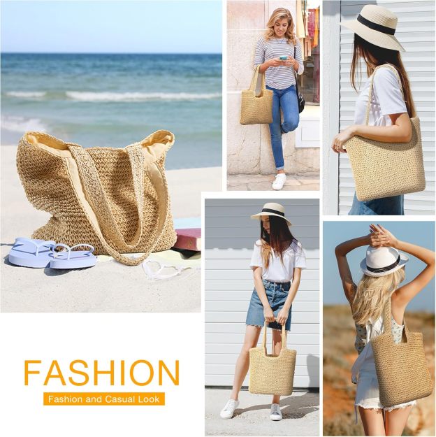 Large Beach Bag Woven Straw Tote Bags Shopping Travel Bag for Women