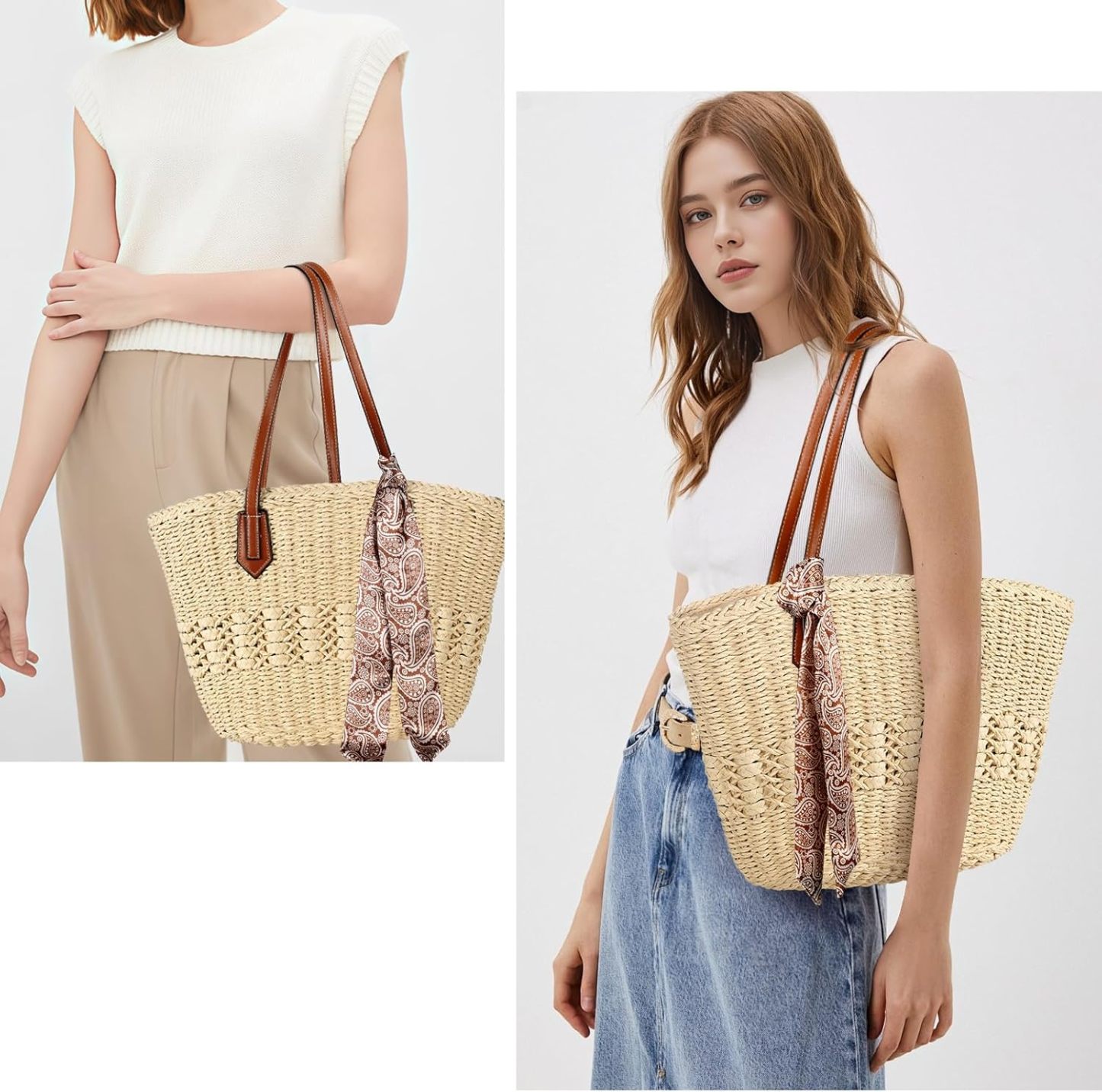 Woven Straw Beach Tote Bag Shoulder Handbags for Women