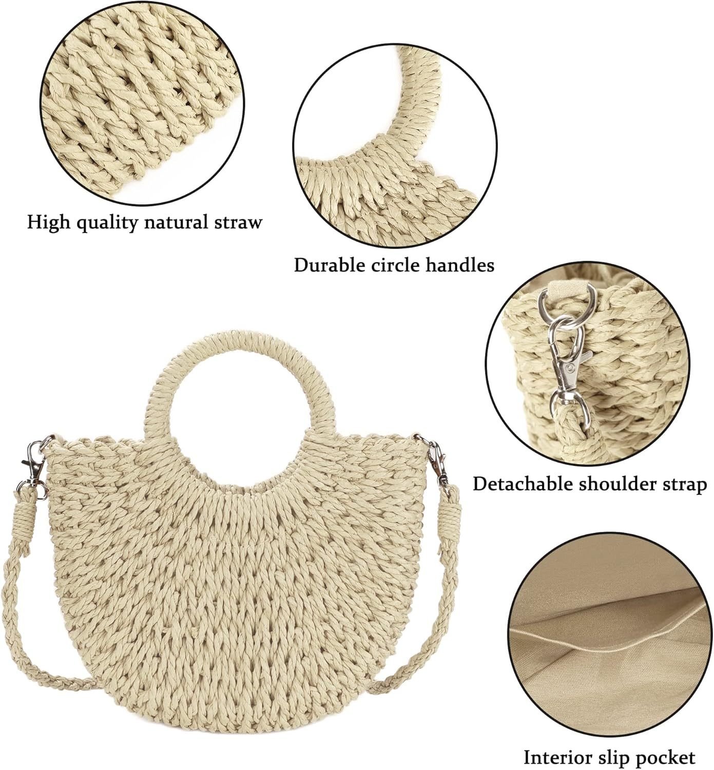 Womens Straw Beach Bag Woven Crossbody Shoulder Bags Top Handle Satchel Handbag Purse for Summer